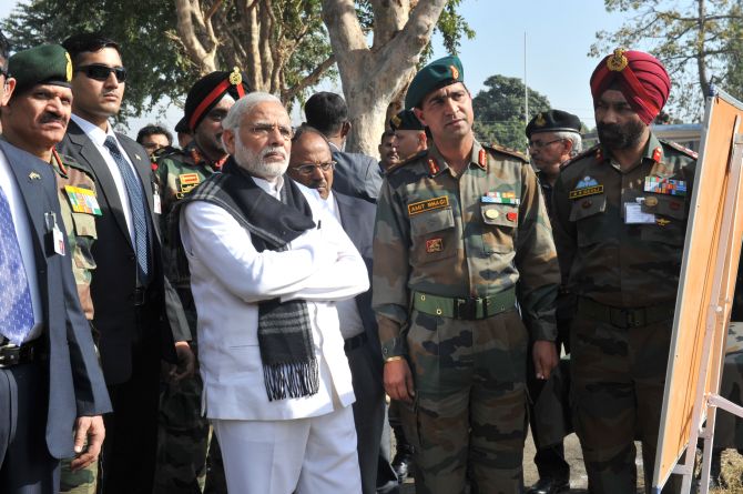 Narendra Modi at the Pathankot air base