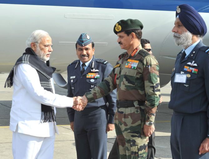 Prime Minister Narendra Modi arrives at the Pathankot airbase, January 9, 2016.