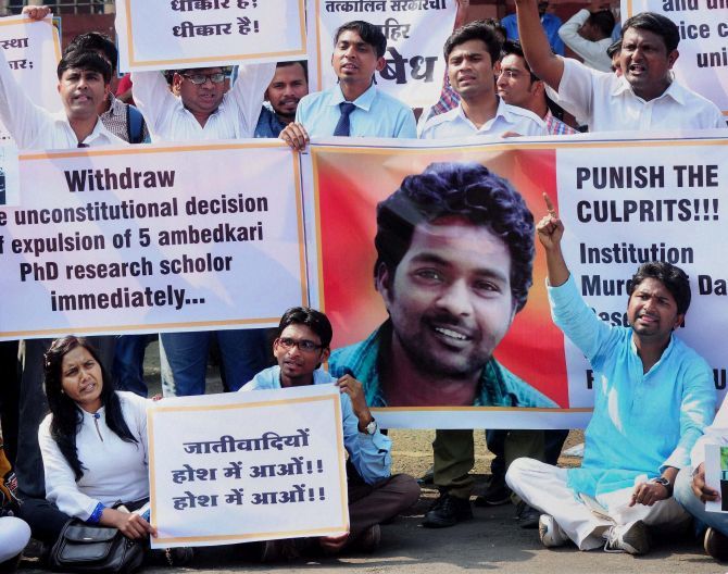 A protest over Rohith Vemula's death in Nagpur. Photograph: PTI