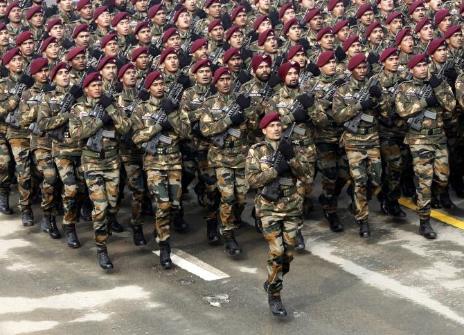 Indian Army Special Forces commandos during the Republic Day parade in New Delhi, January 26, 2016. Photograph: Altaf Hussain/Reuters