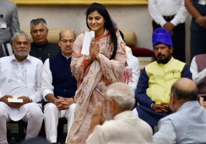 The inclusion of Apna Dal leader Anupriya Patel, a Kurmi leader from eastern UP, in the council of ministers was seen as consolidating backward caste votes, especially in the eastern parts of the state. Photograph: Shahbaz Khan/PTI Photo