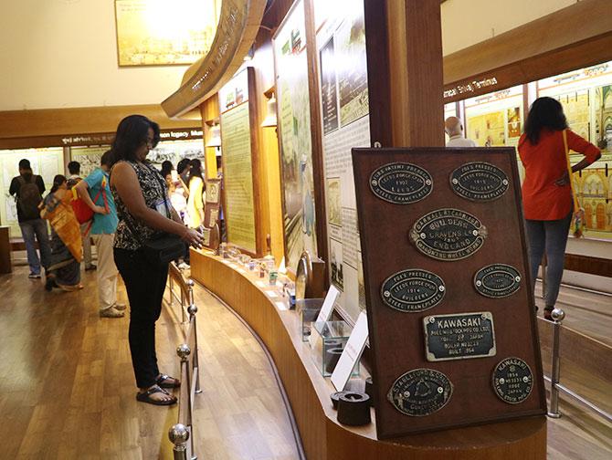 Visitors browse through the railway exhibits