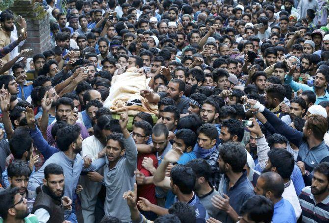 Burhan Wani's funeral procession in Tral. Photograph: Umar Ganie