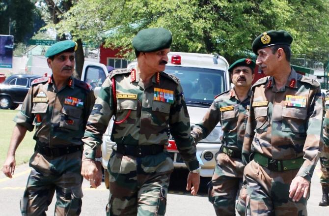 Former Army Chief Gen Dalbir Singh with former Northern Army Commander Lt Gen D S Hooda