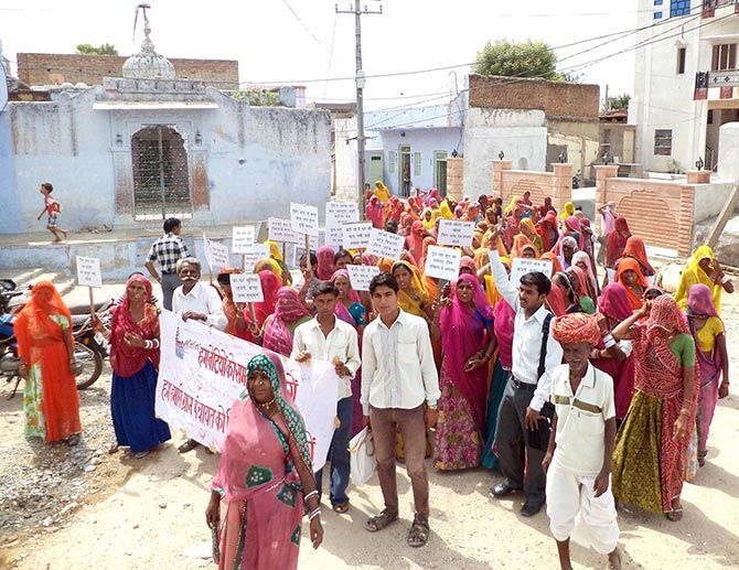A community rally protesting atrocities against women in Pali, Rajasthan.