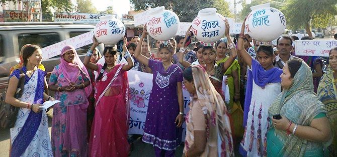 A community rally protesting atrocities against women in Jalore, Rajasthan.