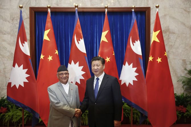 Chinese President Xi Jinping with Nepal Prime Minister Khadga Prasad Sharma Oli
