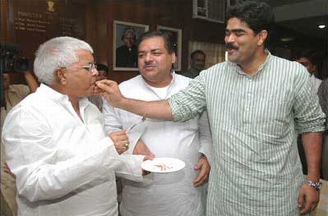 Mohammad Shahabuddin, the dreaded gangster and former Siwan MP, right, with Laloo Yadav, left