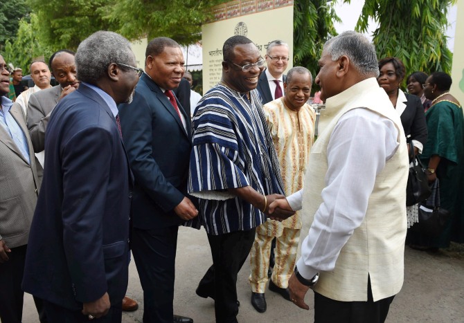 Minister of State for External Affairs V K Singh meets with African heads of mission during the Africa Day celebration in New Delhi, May 26, 2016. Photograph: Manvender Vashist/PTI