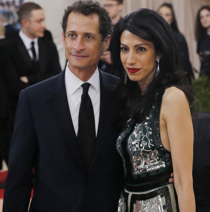 Anthony Weiner and Huma Abedin arrive at the Metropolitan Museum of Art Costume Institute Gala, New York, May 2, 2016. Photograph: Eduardo Munoz/Reuters