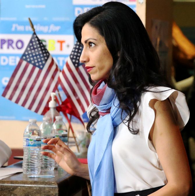Huma leaves a campaign office in San Francisco, October 13, 2016. Photograph: Lucy Nicholson/Reuters