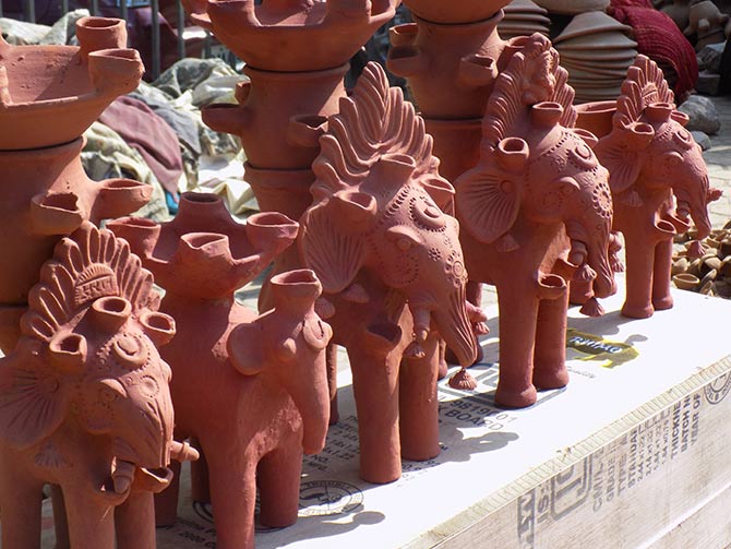 Decorative diyas sold during Chhath