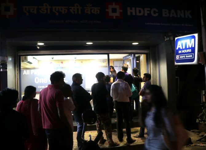 A queue outside an ATM in Andheri, northwest Mumbai. Photograph: Hitesh Harisinghani/Rediff.com
