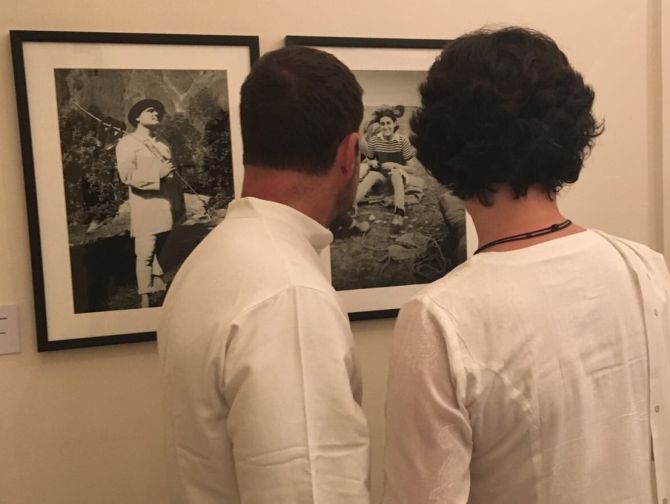Rahul and Priyanka Gandhi at a photo exhibition of Indira Gandhi