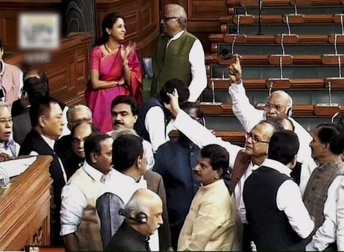 Opposition MPs stall the functioning of the Lok Sabha, November 21, 2016