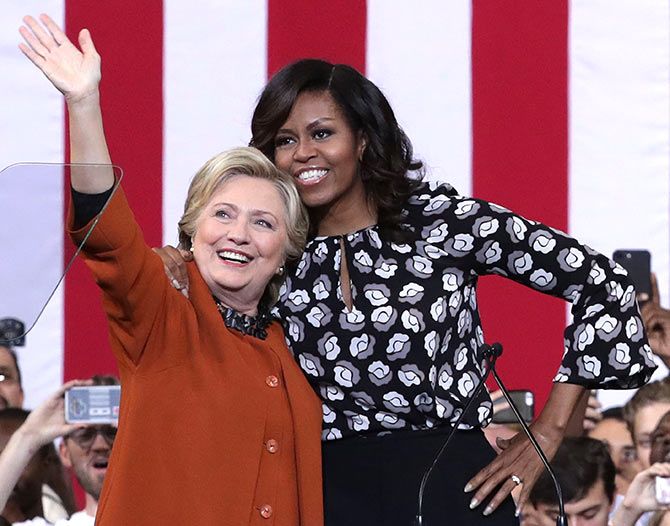 US First Ladies Hillary Clinton and Michelle Obama