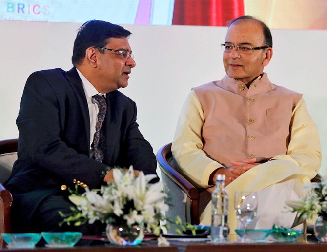Reserve Bank of India Governor Dr Urjit Patel with Finance Minister Arun Jaitley in Mumbai.