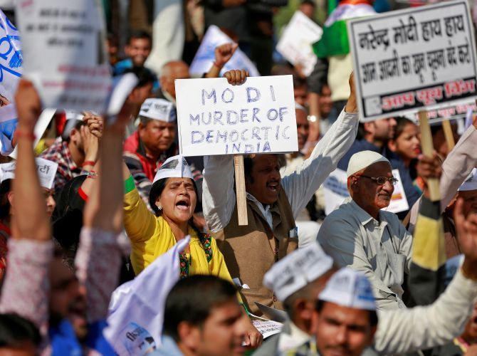 A protest against demonetisation in central Delhi, November 28, 2016. Photograph: Cathal McNaughton/Reuters
