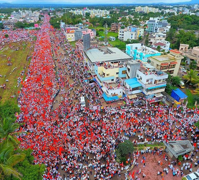 The Maratha rally in Satara. Photograph: PTI