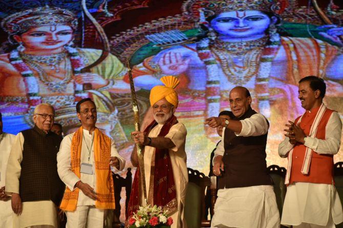 Prime Minister Narendra Modi at the Aishbagh Ramleela in Lucknow on Dussera 2016. Photograph: Press Information Bureau