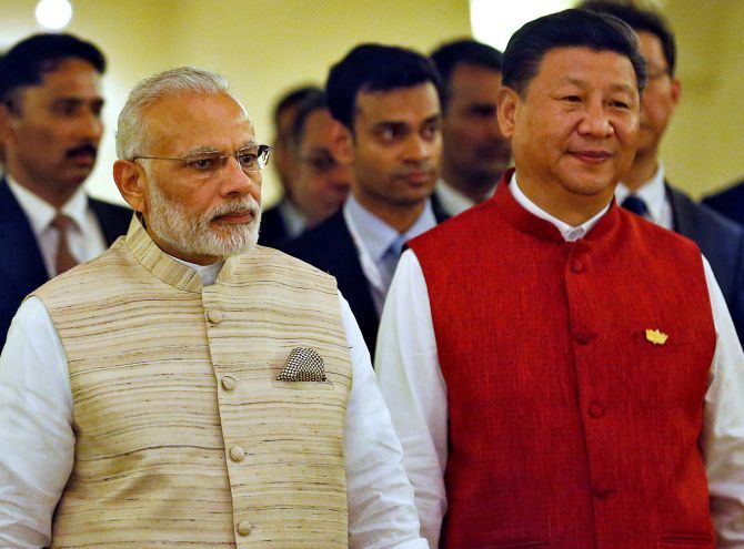 Prime Minister Narendra Modi and Chinese President Xi Jinping at the BRICS summit in Goa, October 2016. Photograph: Danish Siddiqui/Reuters
