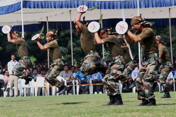 Soldiers at a technical fest in Ahmedabad