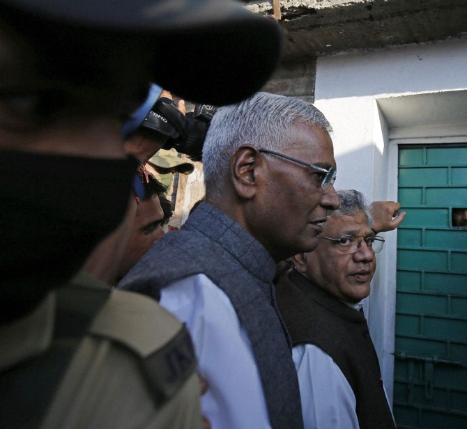CPI-M's Sitaram Yechury (right) and CPI's D Raja (second from right)/File image