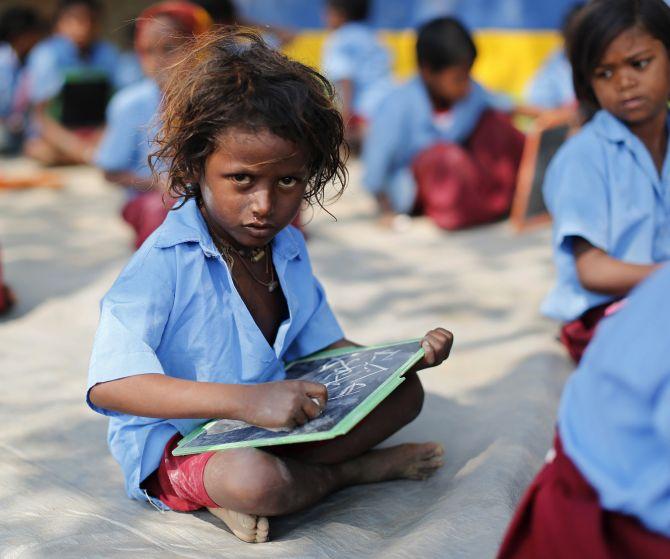 A scene from a rural school in India.