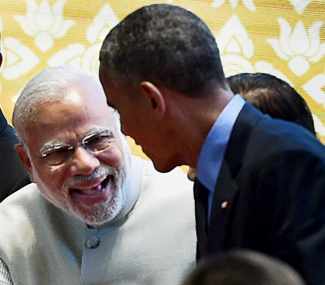 Prime Minister Narendra Modi with US President Barack Obama at their eighth meeting, this time in Laos, September 8, 2016.