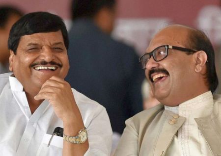 Shivpal Yadav with Amar Simgh, the 'outsider' who Akhilesh Yadav has blamed for the Samajwadi party's troubles