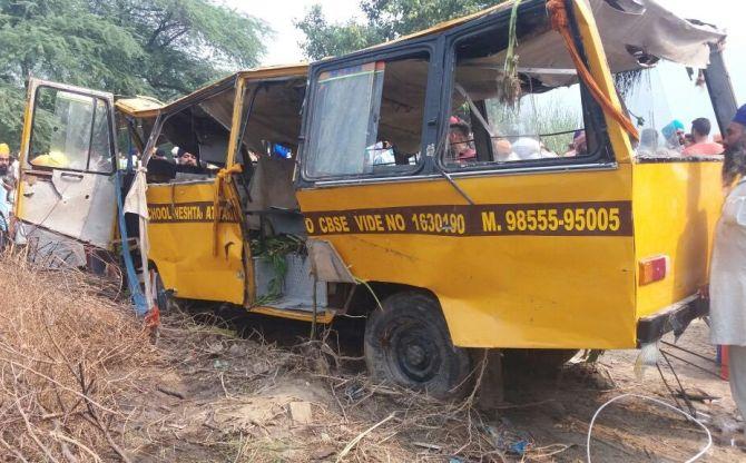 7 children killed as school bus falls in canal - Rediff.com India News