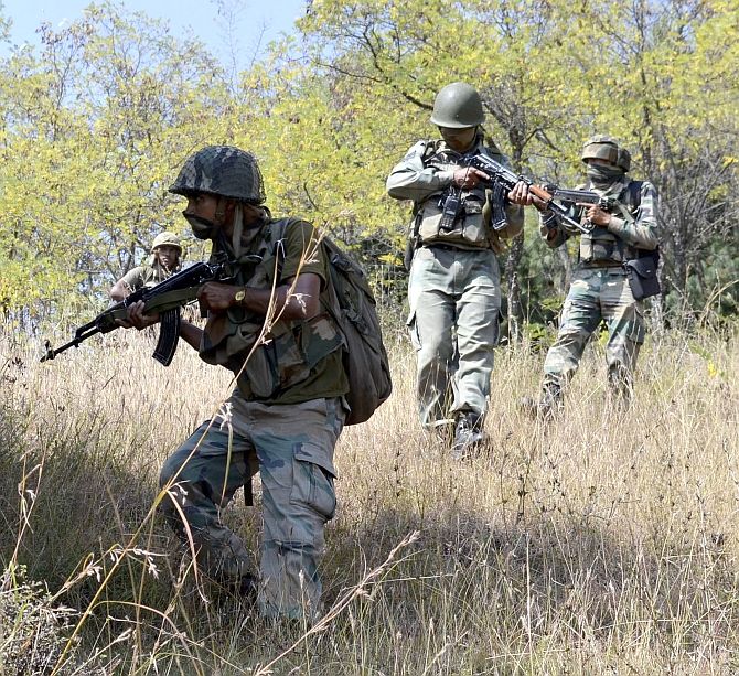 Soldiers conduct combing operations in Kashmir after the Uri attack, September 2016. Photograph: Umar Ganie