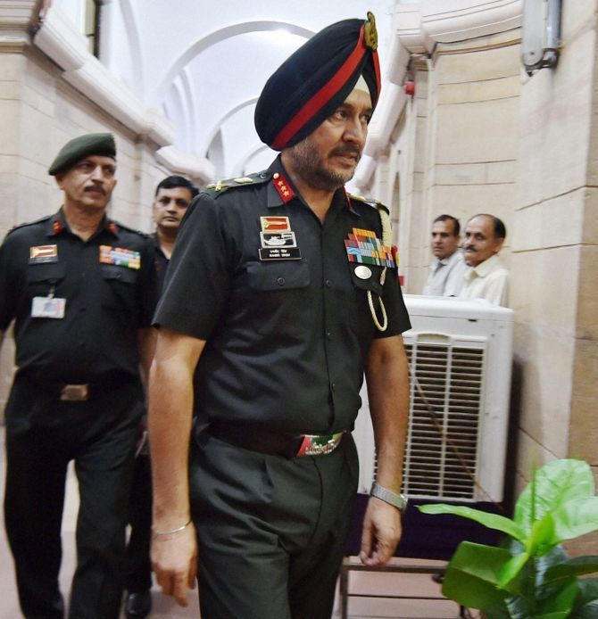 Director General Military Operations Lieutenant General Ranbir Singh arrives to brief the all-party meeting, September 29, 2016. Photograph: PTI Photo