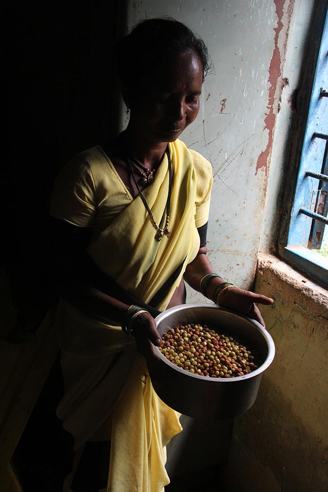 Smita Wagh shows us this utensil full of boiled pulses that will be served to the children in the post noon session before they depart to their homes at 1.30 pm.