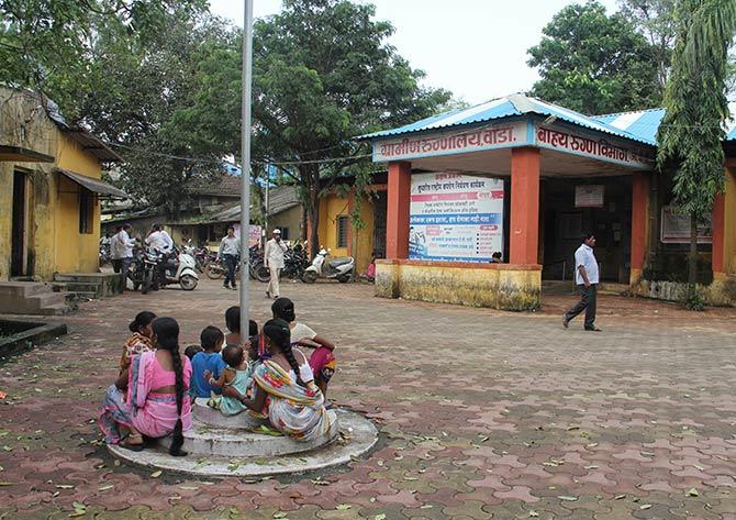 Visitors and patients outside Rural Hospital, Wada. With just two MBBS doctors available on call 24X7, apart from one doctor each trained in ayurveda, yunani, and homeopathy, available on a given day in a week, this facility reels under a doctor to patient ratio of 1:150