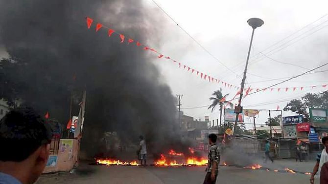 A scene from Bhadrak, Odisha, April 2017, after communal clashes. Photograph: PTI Photo