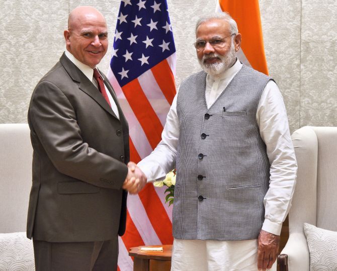 US National Security Adviser Lieutenant General H R McMaster meets Prime Minister Narendra Modi in New Delhi, April 18, 2017.