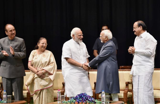 Former Vice President Hamid Ansari on his last day in Rajya Sabha