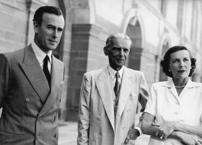 Lord Louis Mountbatten, the viceroy of India and his wife Lady Edwina Mountbatten flank Muslim League leader Mohammad Ali Jinnah at the viceroy's house, now Rashtrapati Bhavan, April 9, 1947. Photograph: Keystone/Hulton Archive/Getty Images