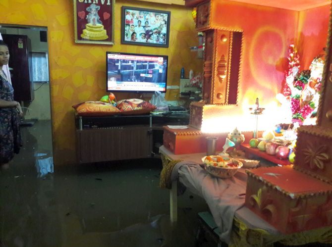 Water entered houses in low-lying areas in Mumbai after heavy rain, August 29, 2017. Photograph: Sahil Salvi