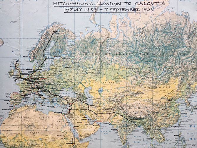 The route map from London to Calcutta