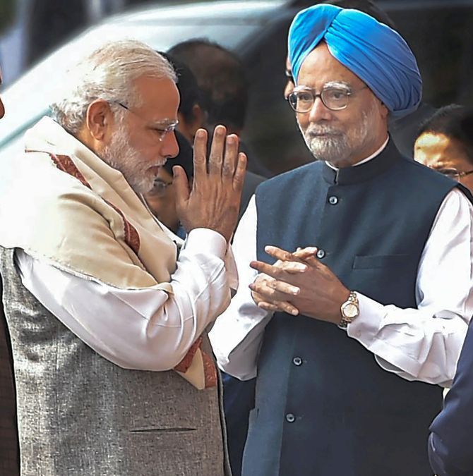 Prime Minister Narendra D Modi greets former prime minister Dr Manmohan Singh at the memorial event at Parliament on December 13, 2017 to mourn the lives of the security personnel who laid down their lives in the terror attack on Parliament 16 years ago.