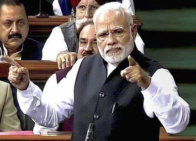 Prime Minister Narendra Modi speaks in Parliament, February 7, 2017