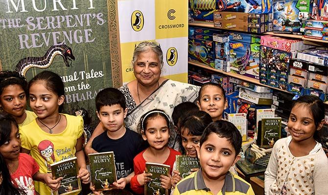 Sudha Murty with her readers at the launch of her book, The Serpent's Revenge