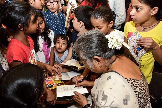 Sudha Murty with her readers at the launch of her book, The Serpent's Revenge