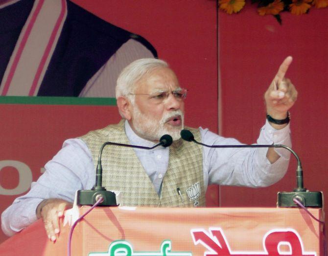 Prime Minister Narendra Modi campaigning in Uttar Pradesh. Photograph: PTI Photo