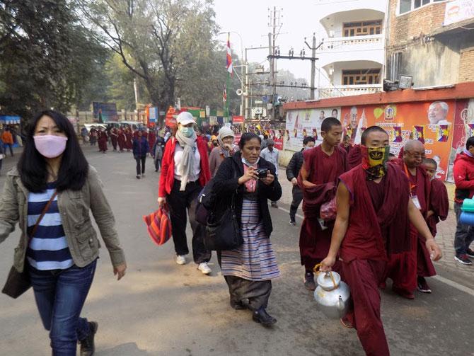 Tibetan devotees in Bodhgaya for the Kalachakra Puja