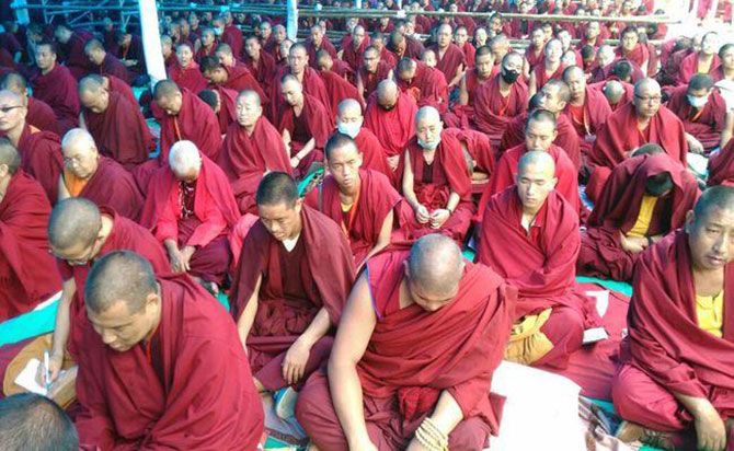Tibetan devotees in Bodhgaya for the Kalachakra Puja