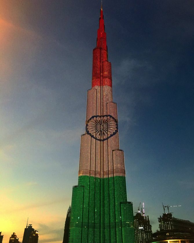 Burj Khalifa glows with tri-colour for India's R-Day - Rediff.com India