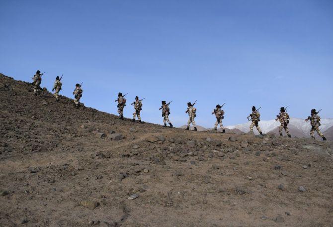 Indian border patrols along the Line of Actual Control that separates India from China